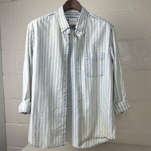 American Eagle Button Up Shirt Lightweight Denim Blue & White Stripes Large